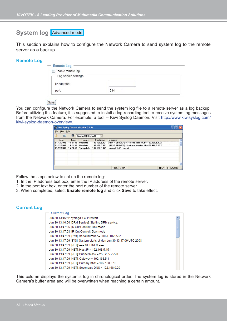 System log | Vivotek FD7132 User Manual | Page 68 / 115