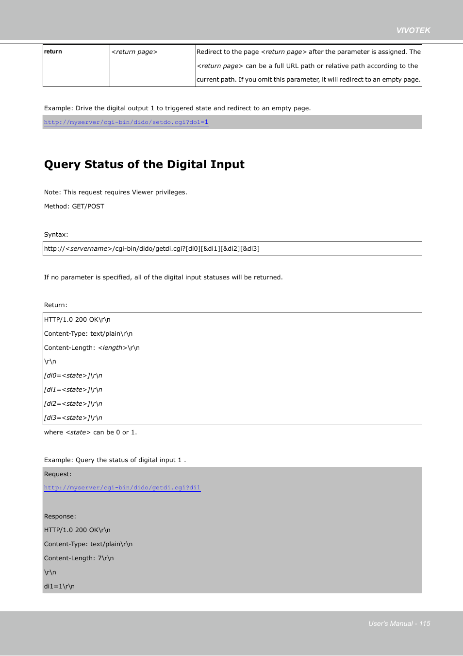 Query status of the digital input | Vivotek PZ7112 User Manual | Page 115 / 126