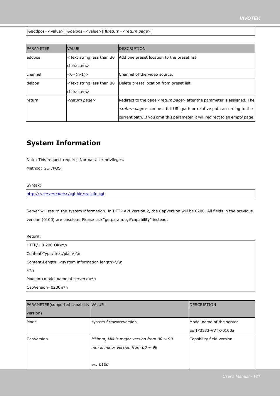 System information | Vivotek PZ7112 User Manual | Page 121 / 126