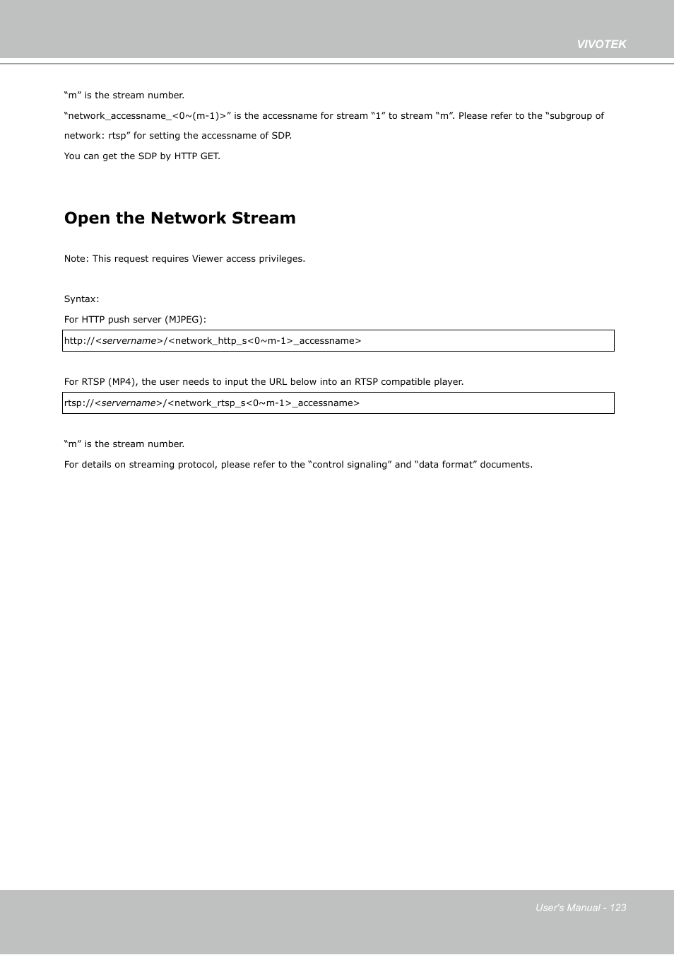 Open the network stream | Vivotek PZ7112 User Manual | Page 123 / 126
