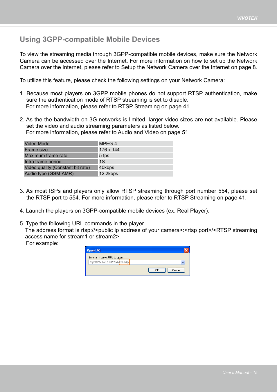 Using 3gpp-compatible mobile devices | Vivotek PZ7112 User Manual | Page 15 / 126