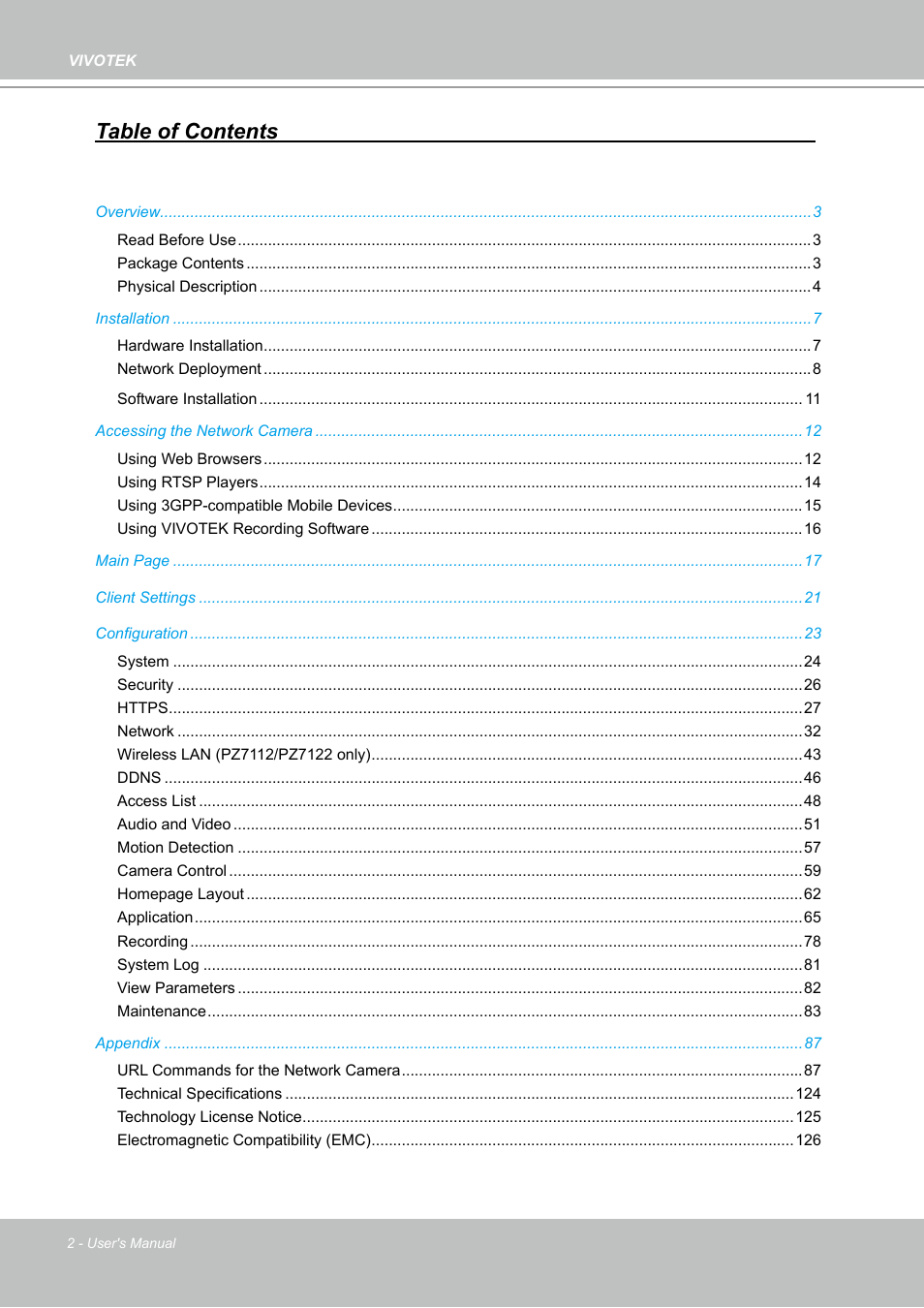 Vivotek PZ7112 User Manual | Page 2 / 126