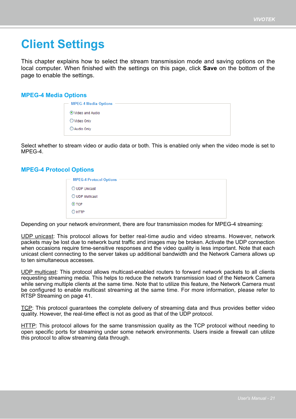 Client settings | Vivotek PZ7112 User Manual | Page 21 / 126