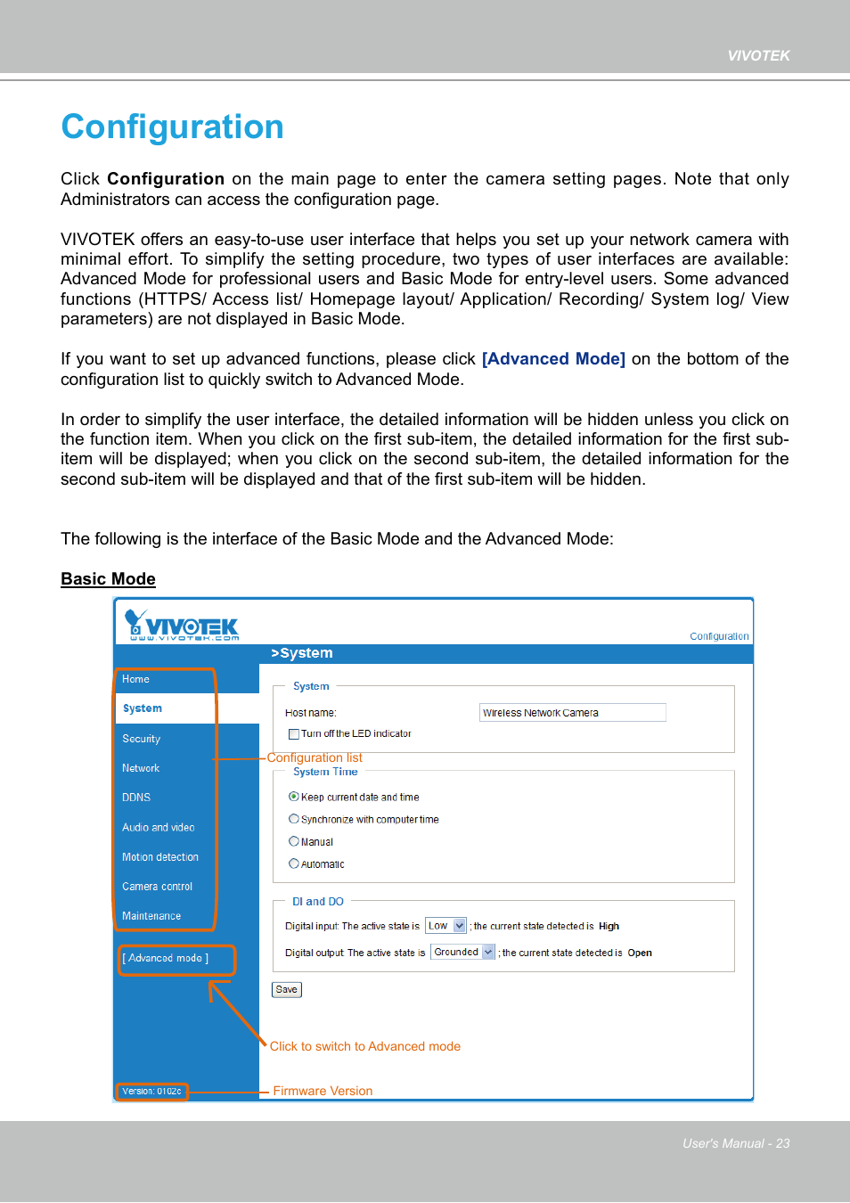Configuration | Vivotek PZ7112 User Manual | Page 23 / 126