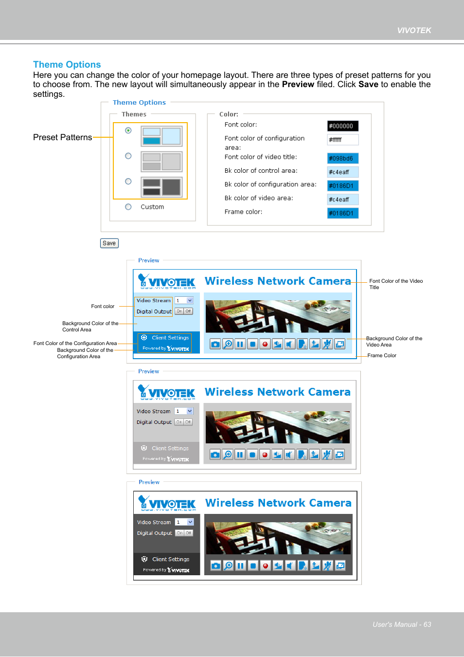 Theme options | Vivotek PZ7112 User Manual | Page 63 / 126