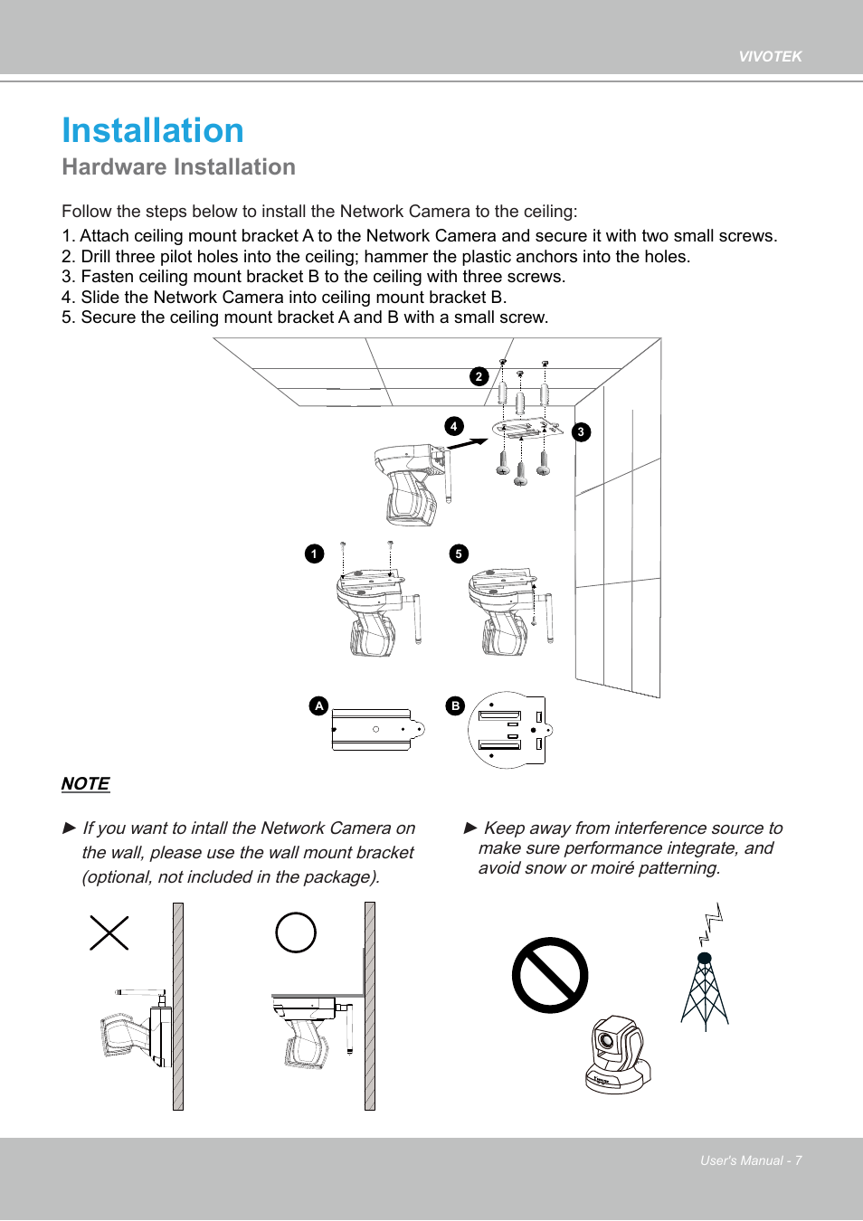 Installation, Hardware installation | Vivotek PZ7112 User Manual | Page 7 / 126