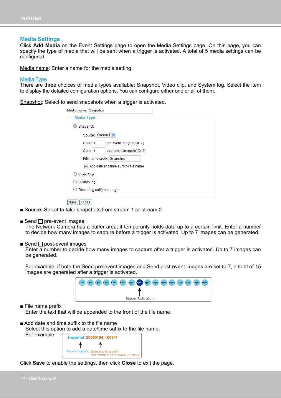 Media settings | Vivotek PZ7112 User Manual | Page 74 / 126