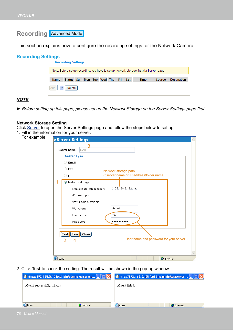 Recording | Vivotek PZ7112 User Manual | Page 78 / 126
