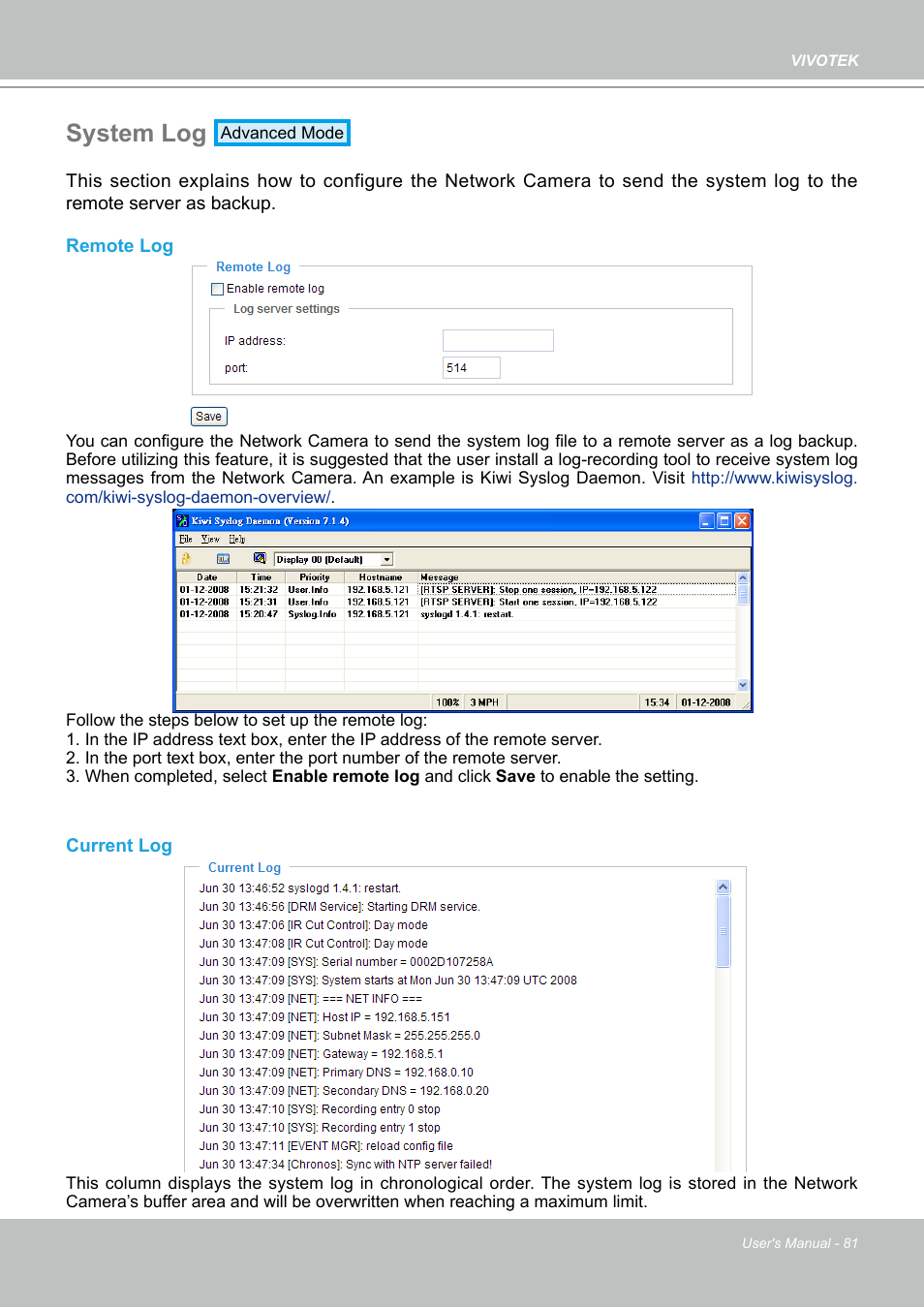 System log | Vivotek PZ7112 User Manual | Page 81 / 126