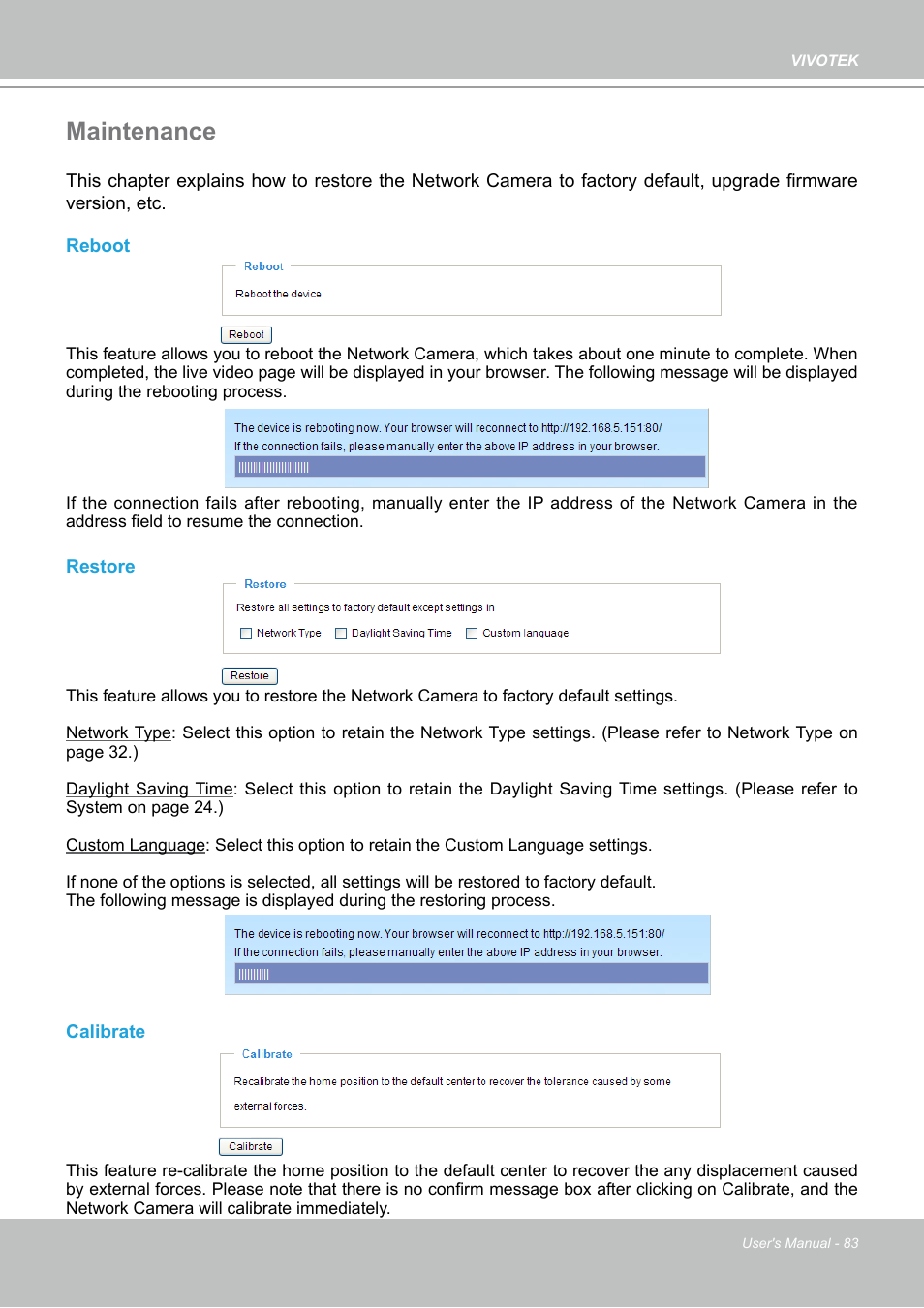 Maintenance | Vivotek PZ7112 User Manual | Page 83 / 126