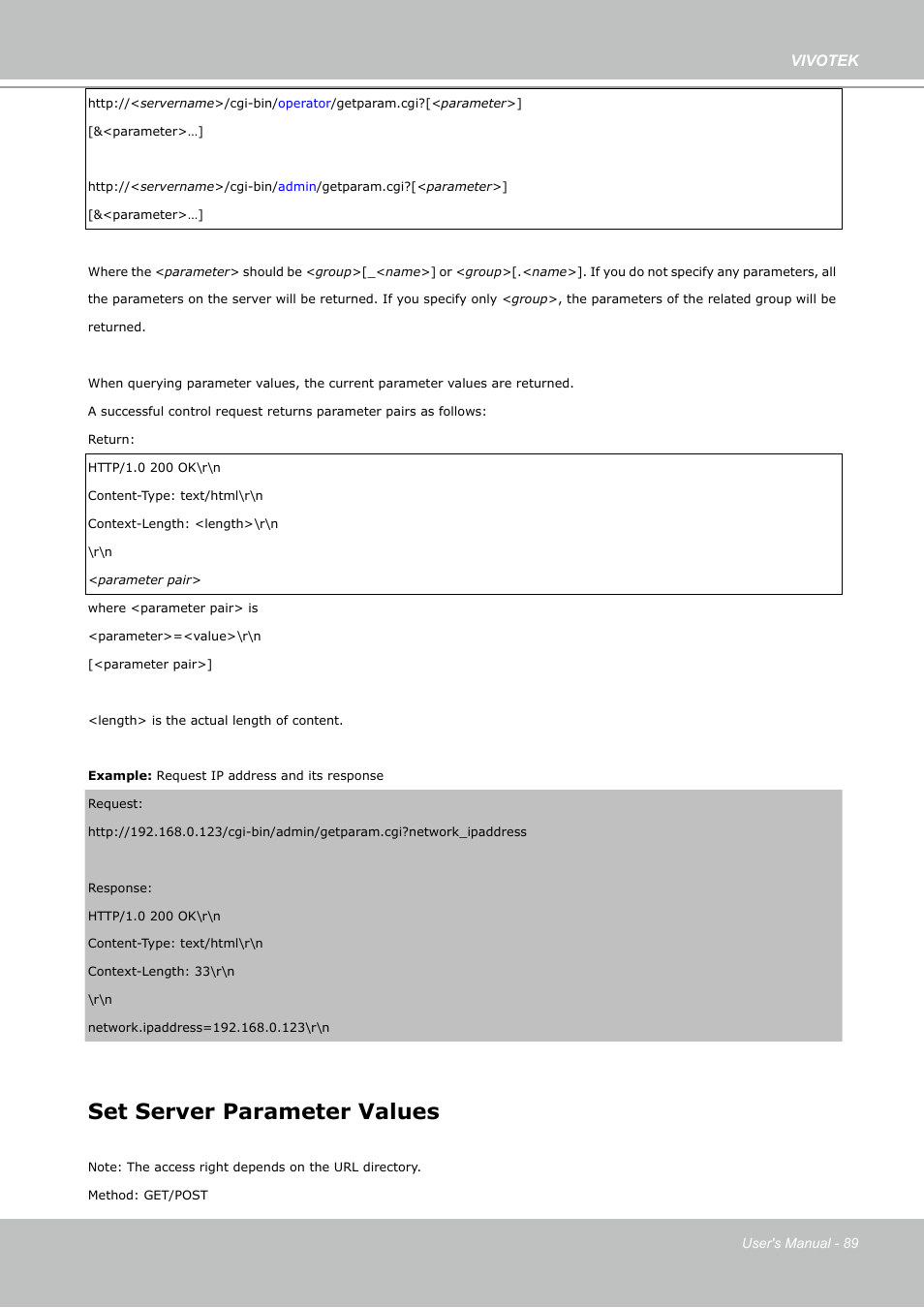 Set server parameter values | Vivotek PZ7112 User Manual | Page 89 / 126