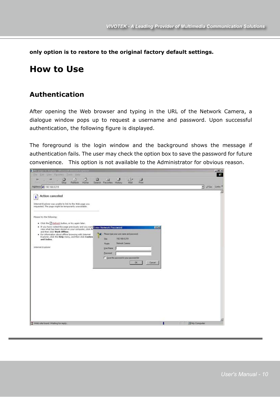 How to use, Authentication | Vivotek IP7131 User Manual | Page 11 / 73