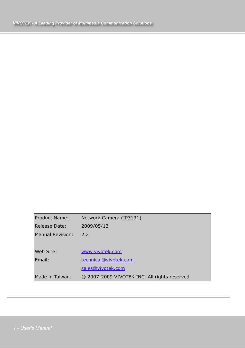 Vivotek IP7131 User Manual | Page 2 / 73