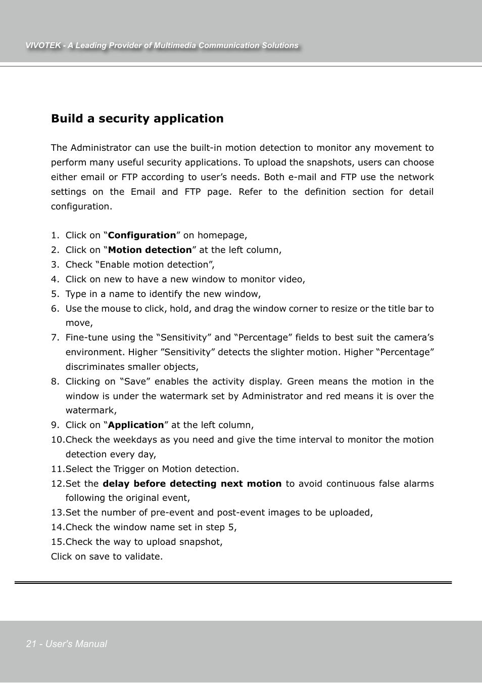 Build a security application | Vivotek IP7131 User Manual | Page 22 / 73