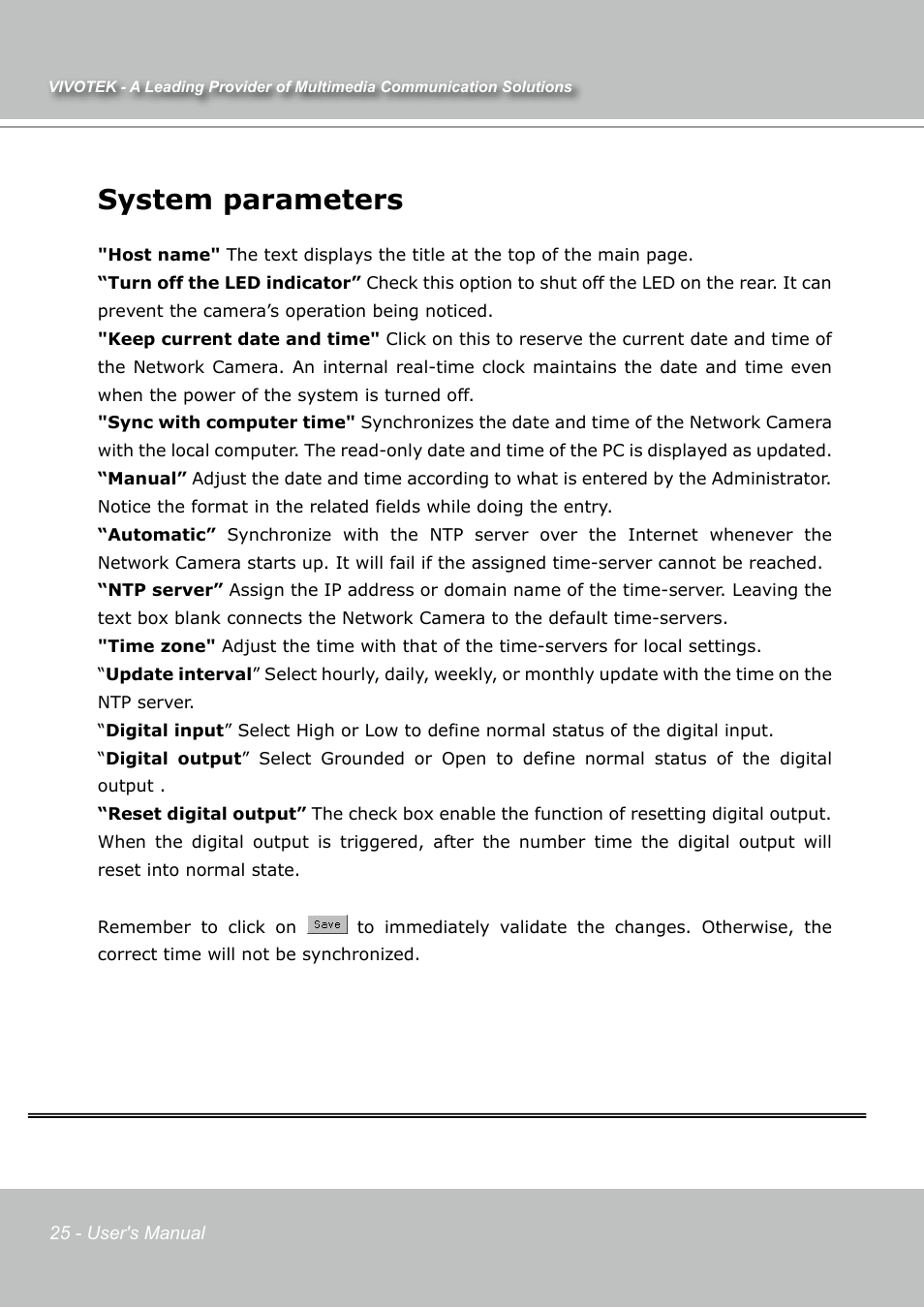 System parameters | Vivotek IP7131 User Manual | Page 26 / 73
