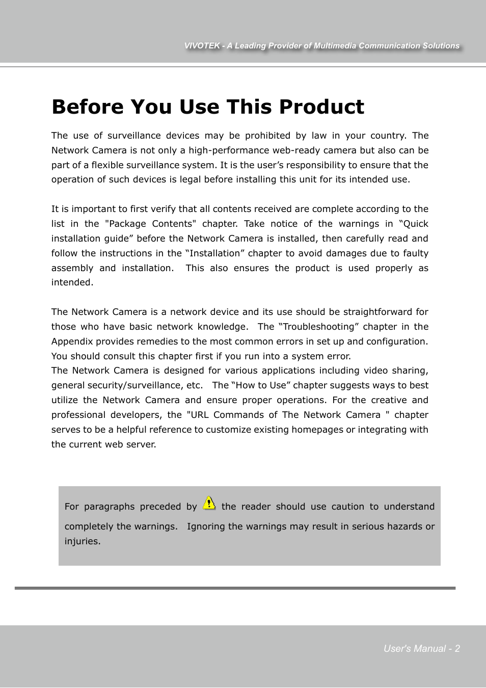 Before you use this product | Vivotek IP7131 User Manual | Page 3 / 73