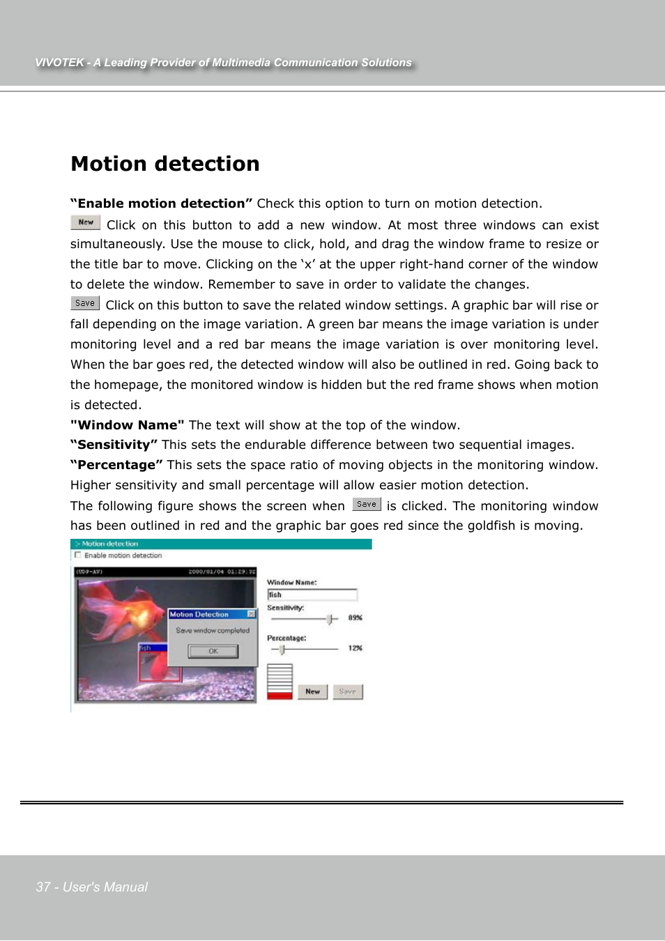 Motion detection | Vivotek IP7131 User Manual | Page 38 / 73
