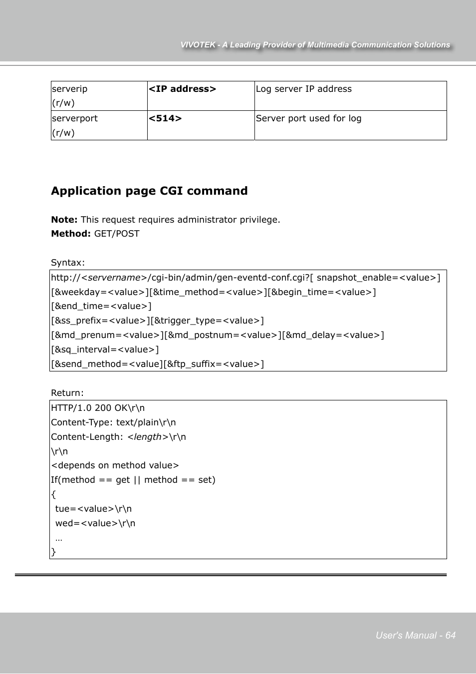 Application page cgi command | Vivotek IP7131 User Manual | Page 65 / 73