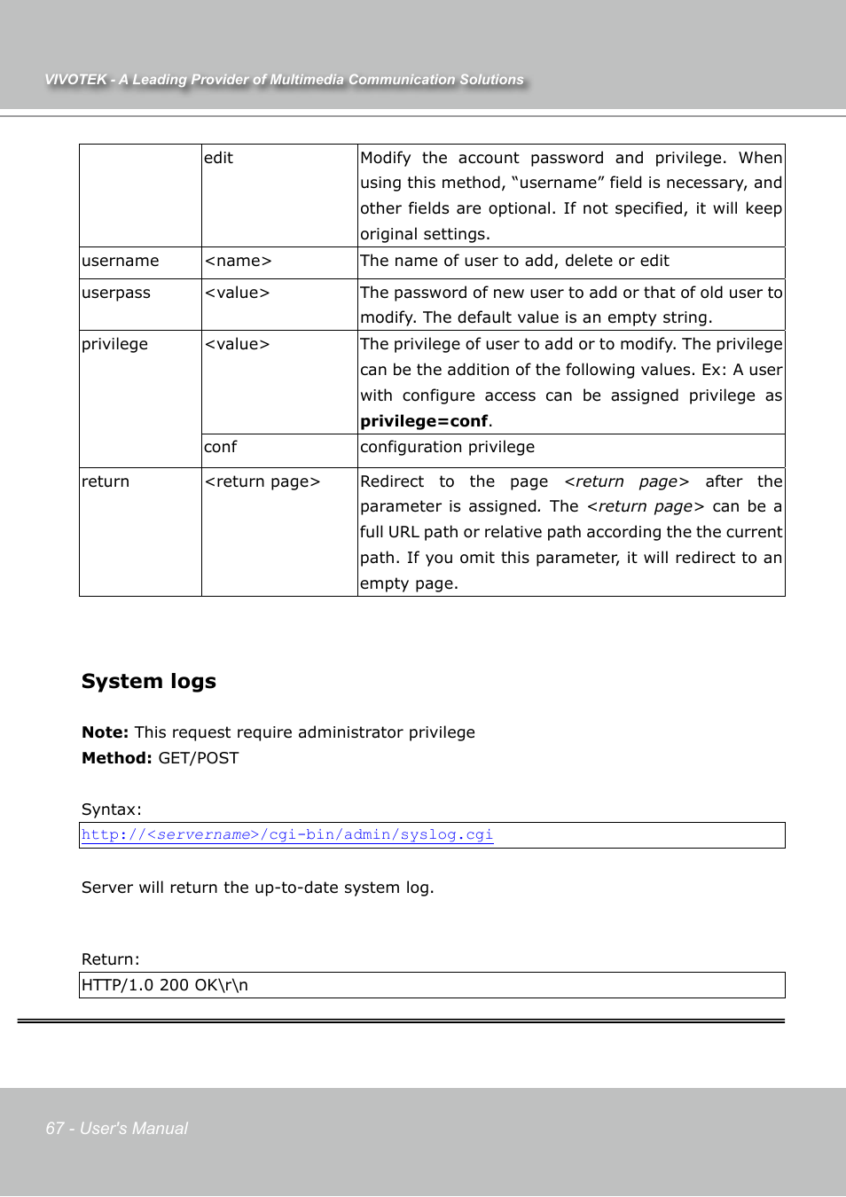 System logs | Vivotek IP7131 User Manual | Page 68 / 73
