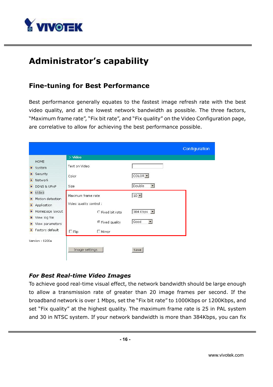 Administrator’s capability, Fine-tuning for best performance | Vivotek IP3112/IP3122 User Manual | Page 17 / 65