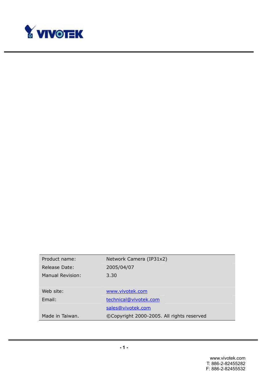 Vivotek IP3112/IP3122 User Manual | Page 2 / 65