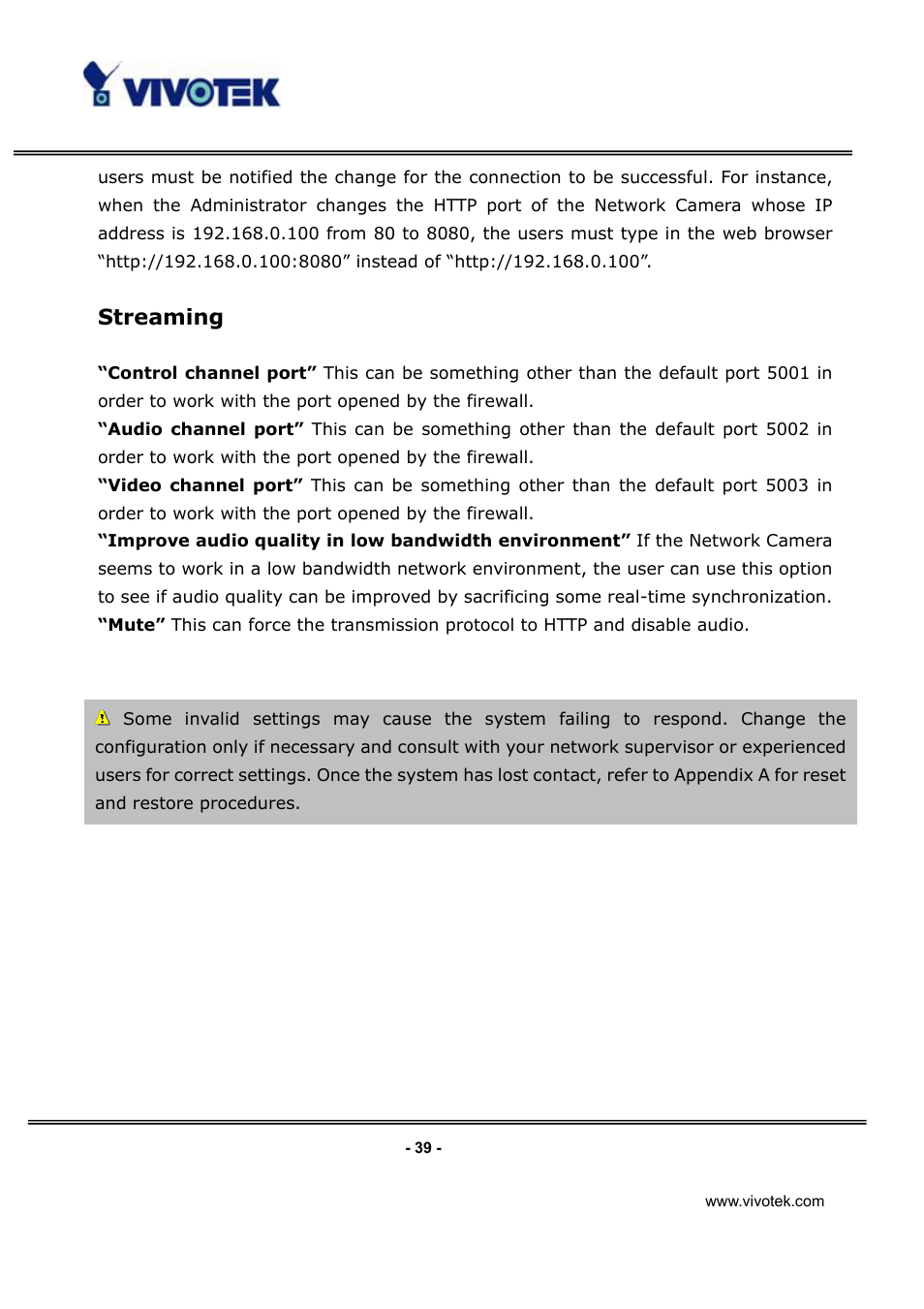 Streaming | Vivotek IP3112/IP3122 User Manual | Page 40 / 65