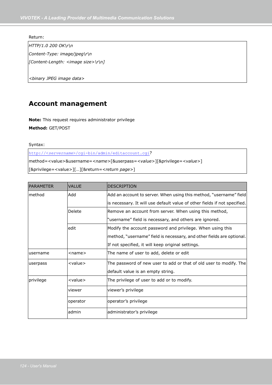 Account management | Vivotek FD7141(V) User Manual | Page 124 / 132