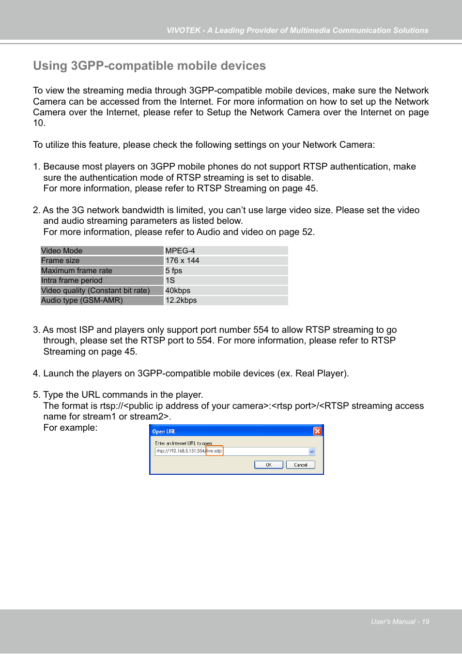 Using 3gpp-compatible mobile devices | Vivotek FD7141(V) User Manual | Page 19 / 132