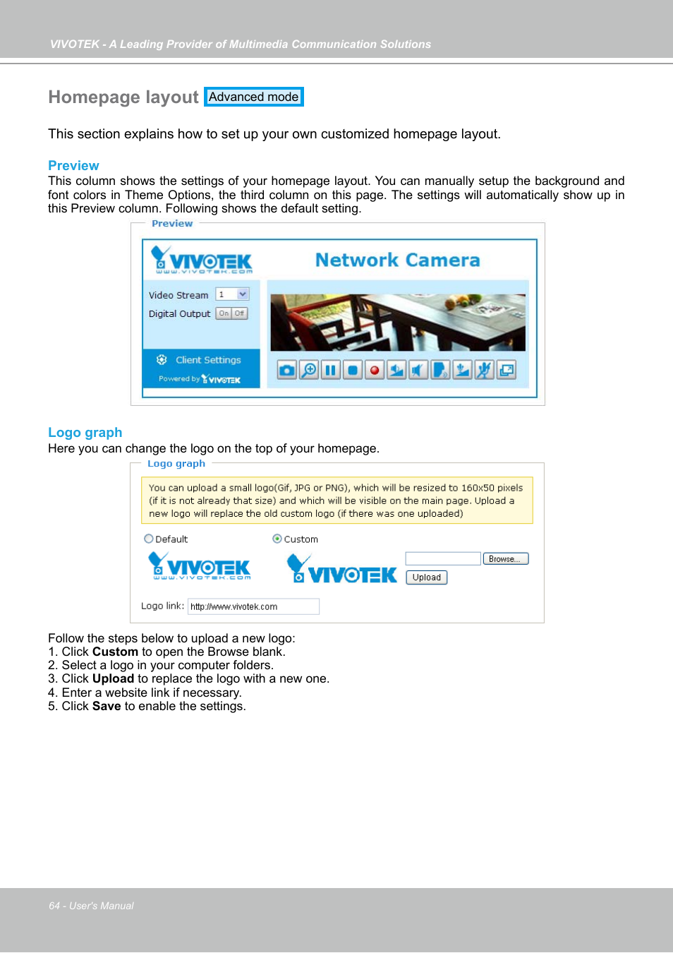 Homepage layout | Vivotek FD7141(V) User Manual | Page 64 / 132