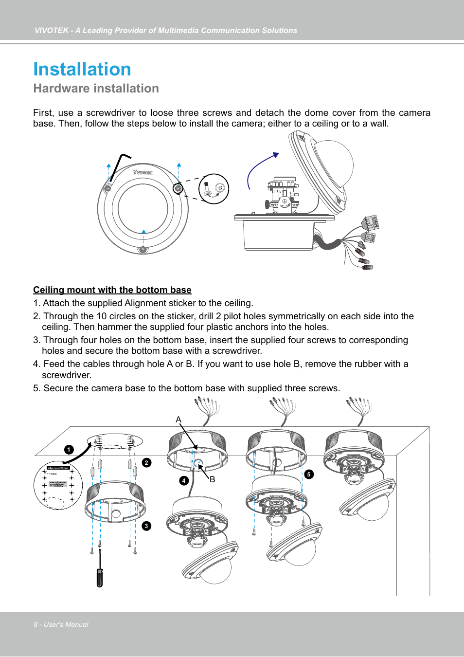 Installation, Hardware installation | Vivotek FD7141(V) User Manual | Page 8 / 132