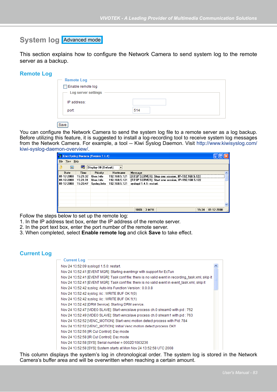 System log | Vivotek FD7141(V) User Manual | Page 83 / 132