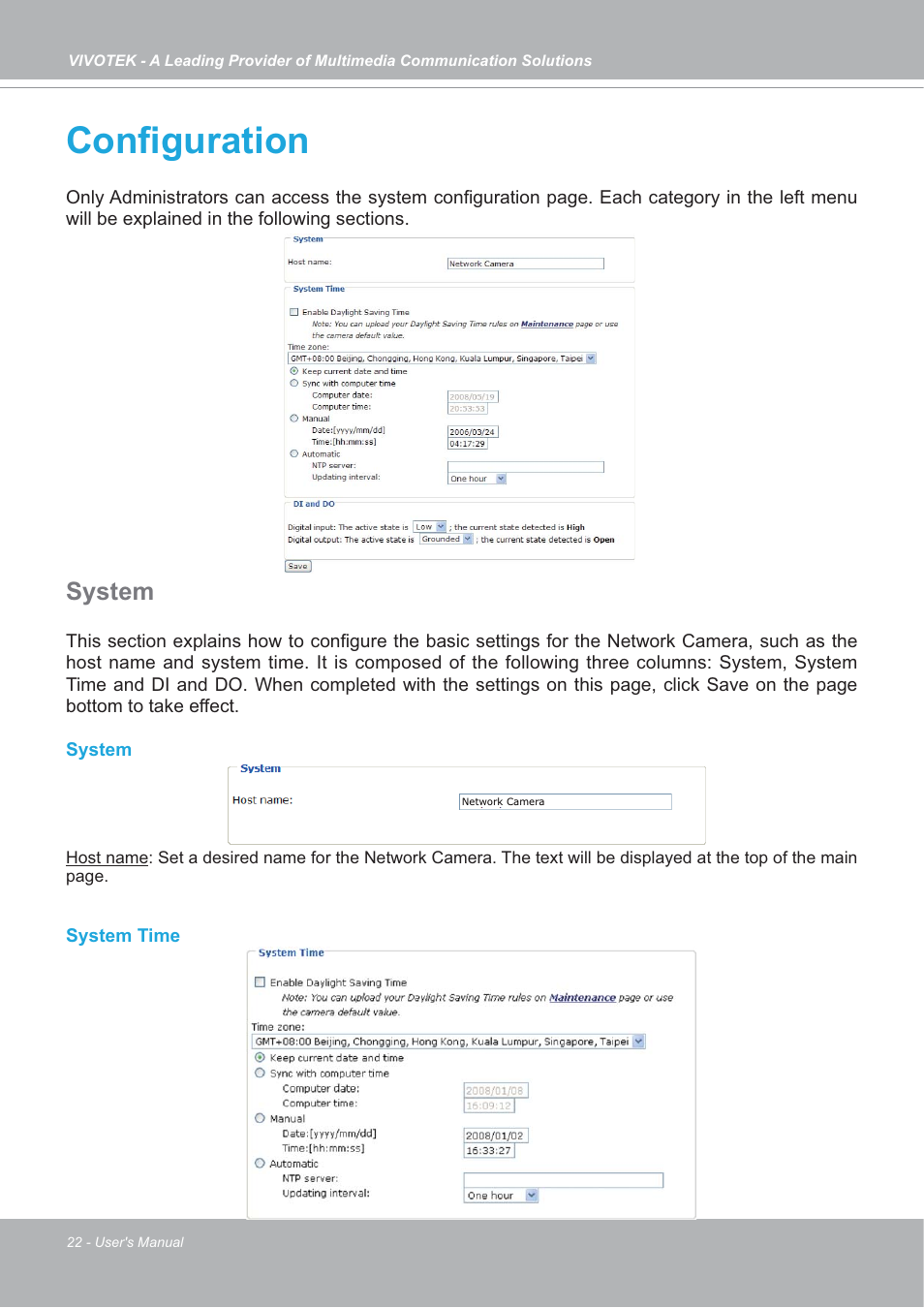Conﬁguration, System | Vivotek IP7142 User Manual | Page 22 / 95