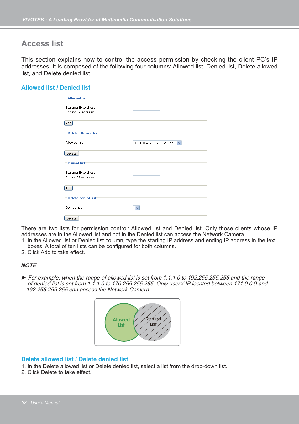 Access list | Vivotek IP7142 User Manual | Page 38 / 95