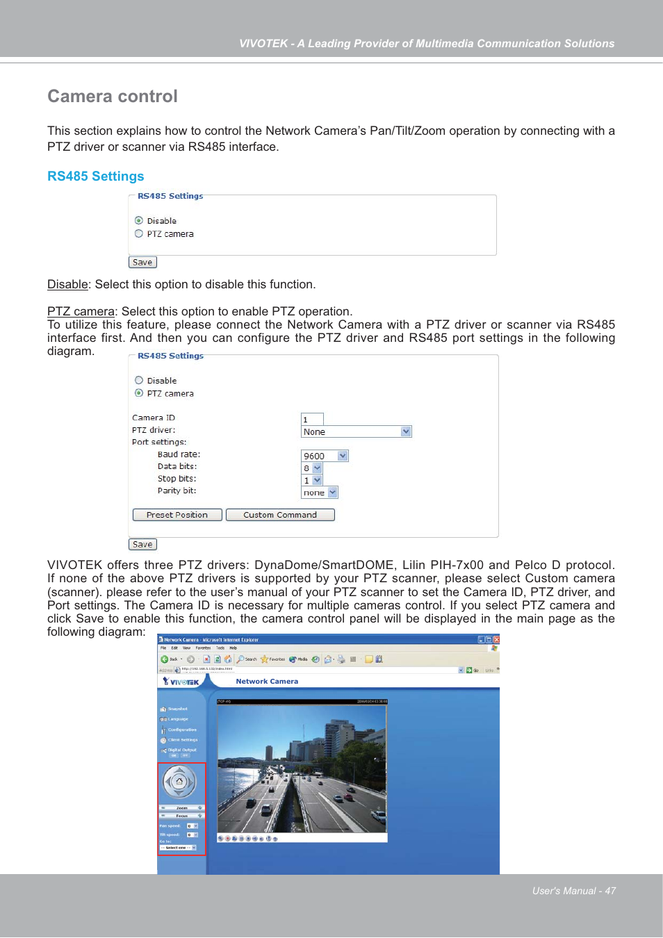 Camera control, Rs485 settings | Vivotek IP7142 User Manual | Page 47 / 95