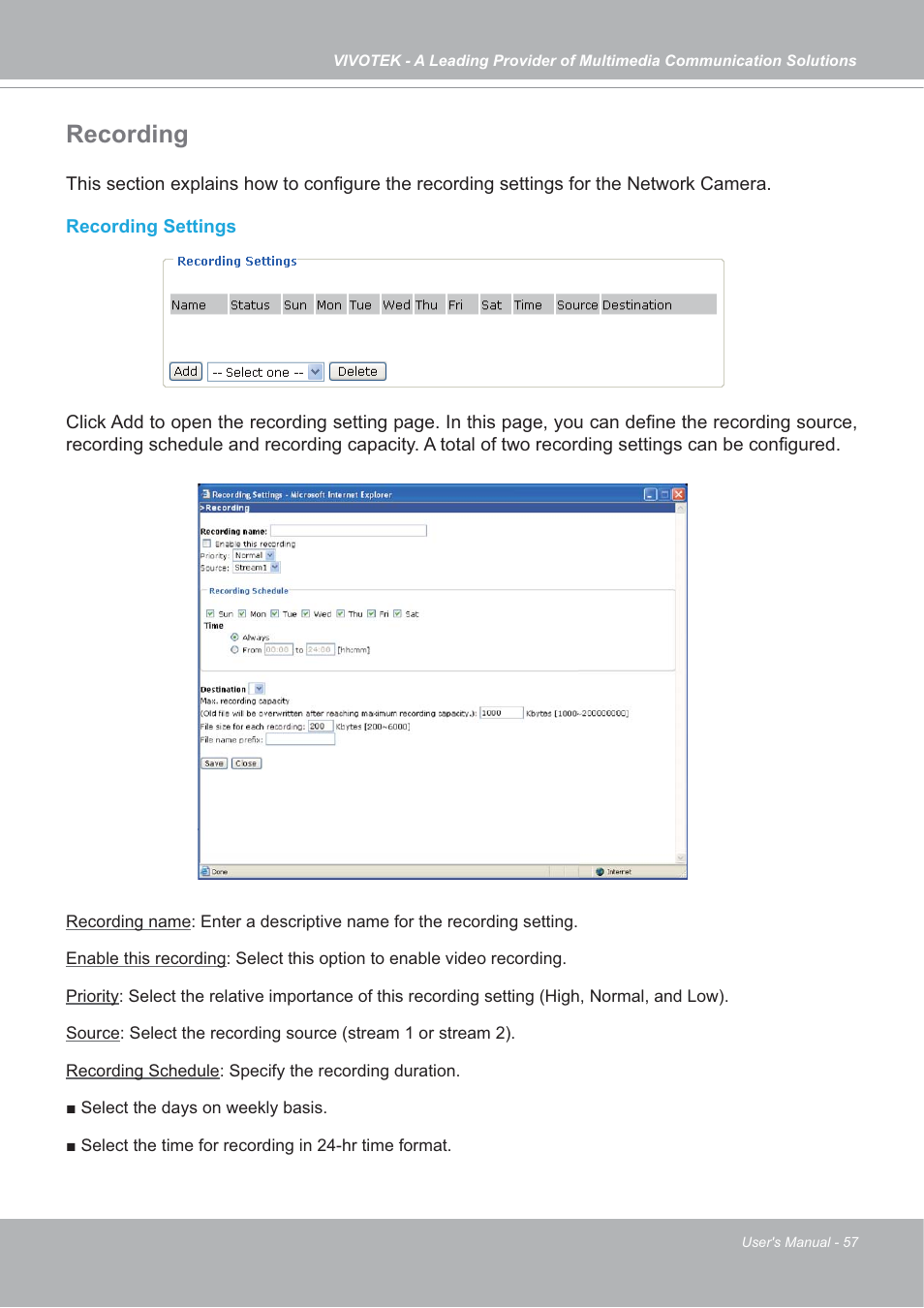 Recording | Vivotek IP7142 User Manual | Page 57 / 95