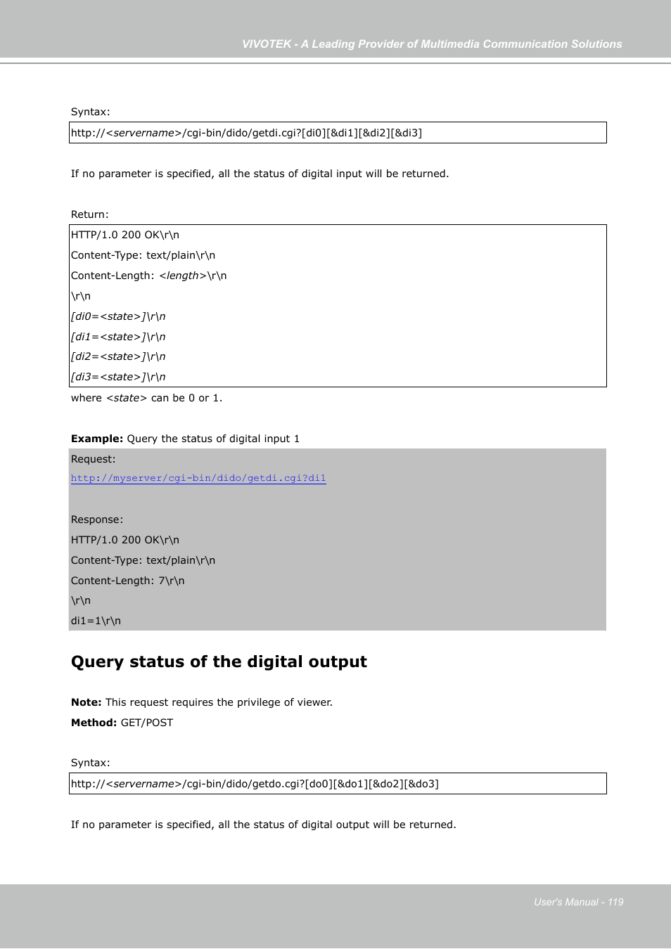 Query status of the digital output | Vivotek PZ7131 User Manual | Page 119 / 130