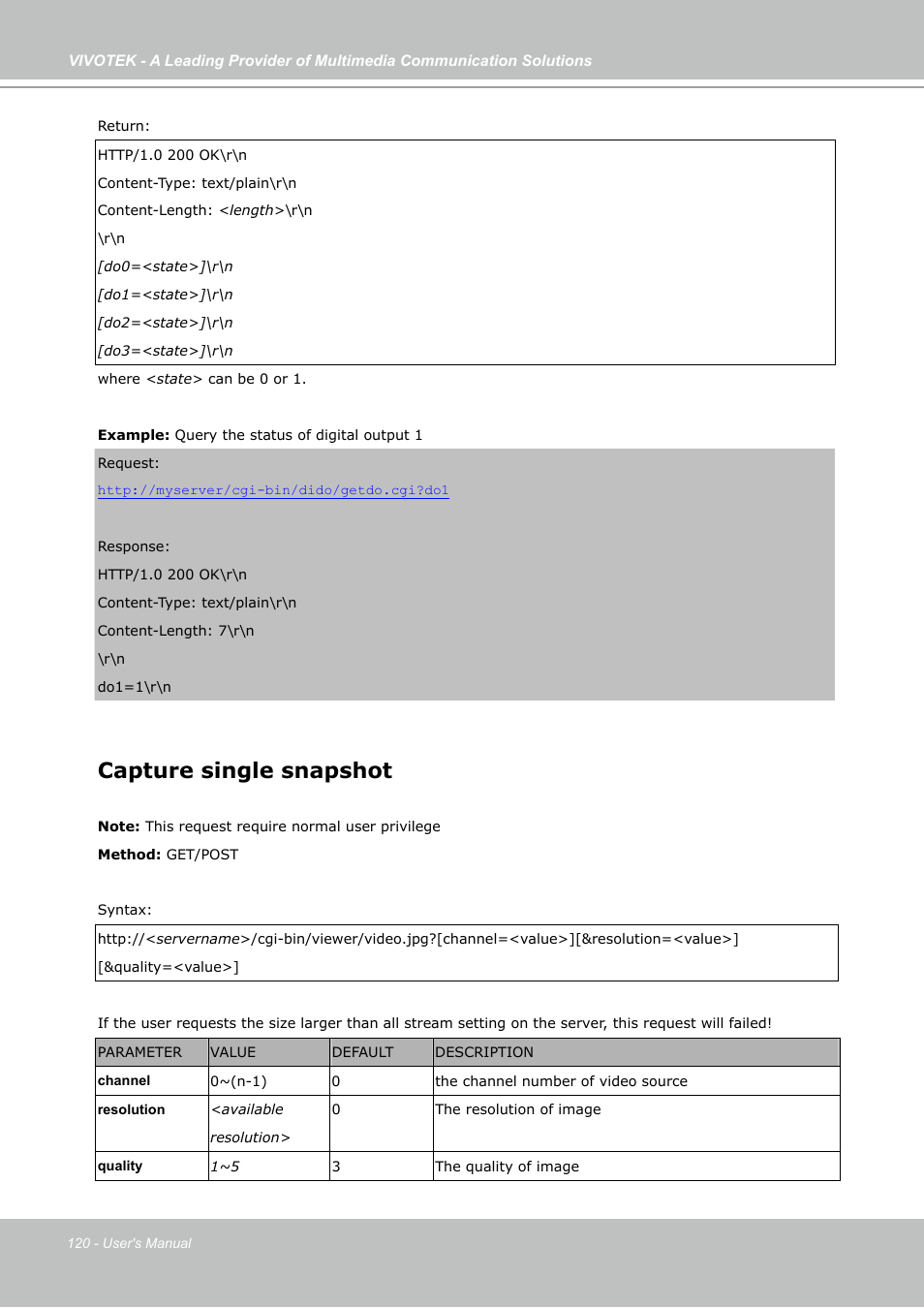 Capture single snapshot | Vivotek PZ7131 User Manual | Page 120 / 130