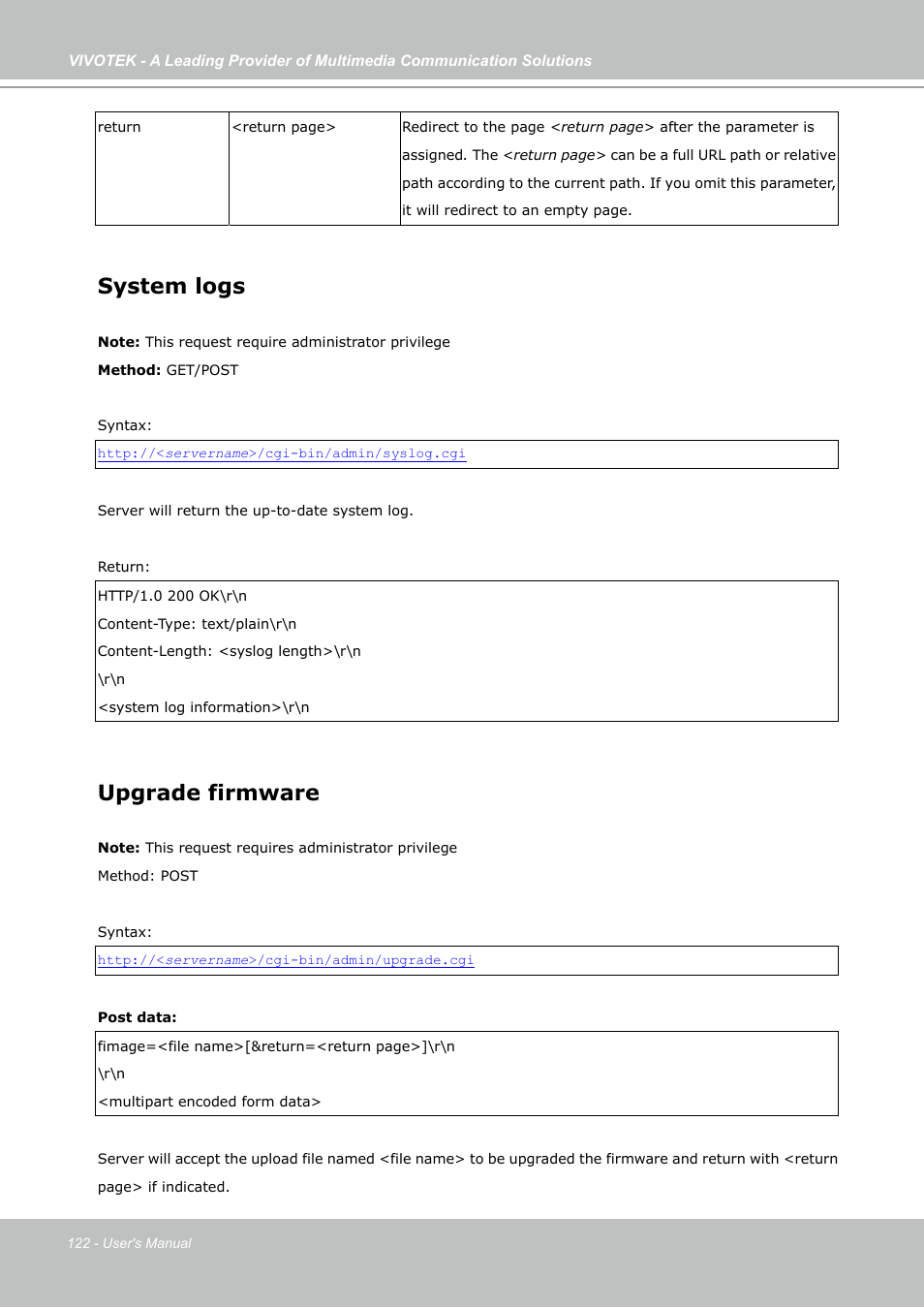 System logs, Upgrade firmware | Vivotek PZ7131 User Manual | Page 122 / 130