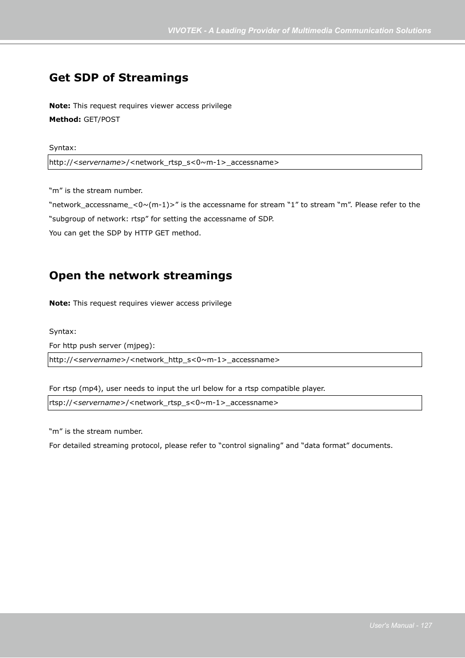 Get sdp of streamings, Open the network streamings | Vivotek PZ7131 User Manual | Page 127 / 130