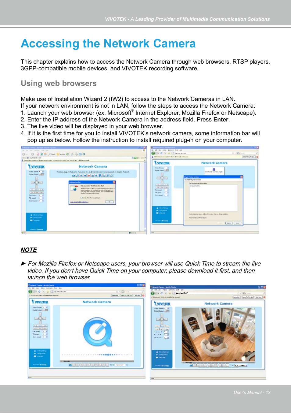 Accessing the network camera, Using web browsers | Vivotek PZ7131 User Manual | Page 13 / 130