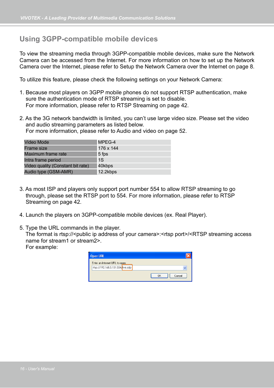 Using 3gpp-compatible mobile devices | Vivotek PZ7131 User Manual | Page 16 / 130