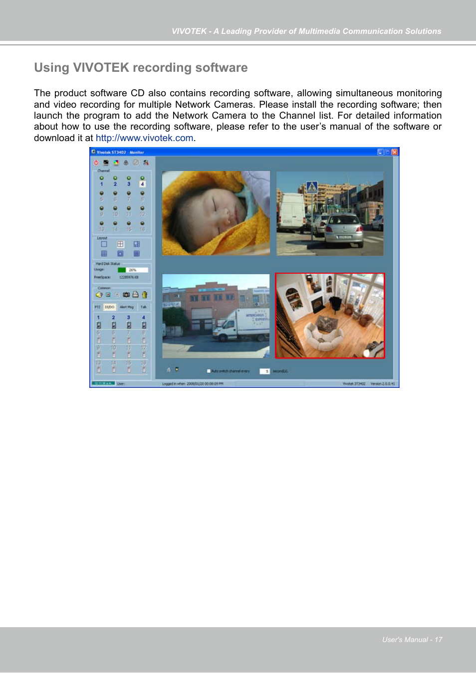 Using vivotek recording software | Vivotek PZ7131 User Manual | Page 17 / 130