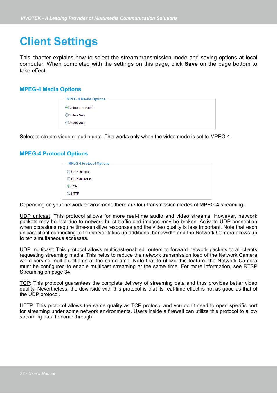 Client settings | Vivotek PZ7131 User Manual | Page 22 / 130