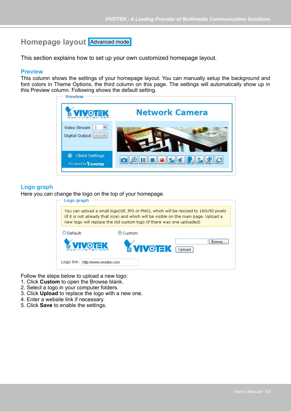 Homepage layout | Vivotek PZ7131 User Manual | Page 63 / 130