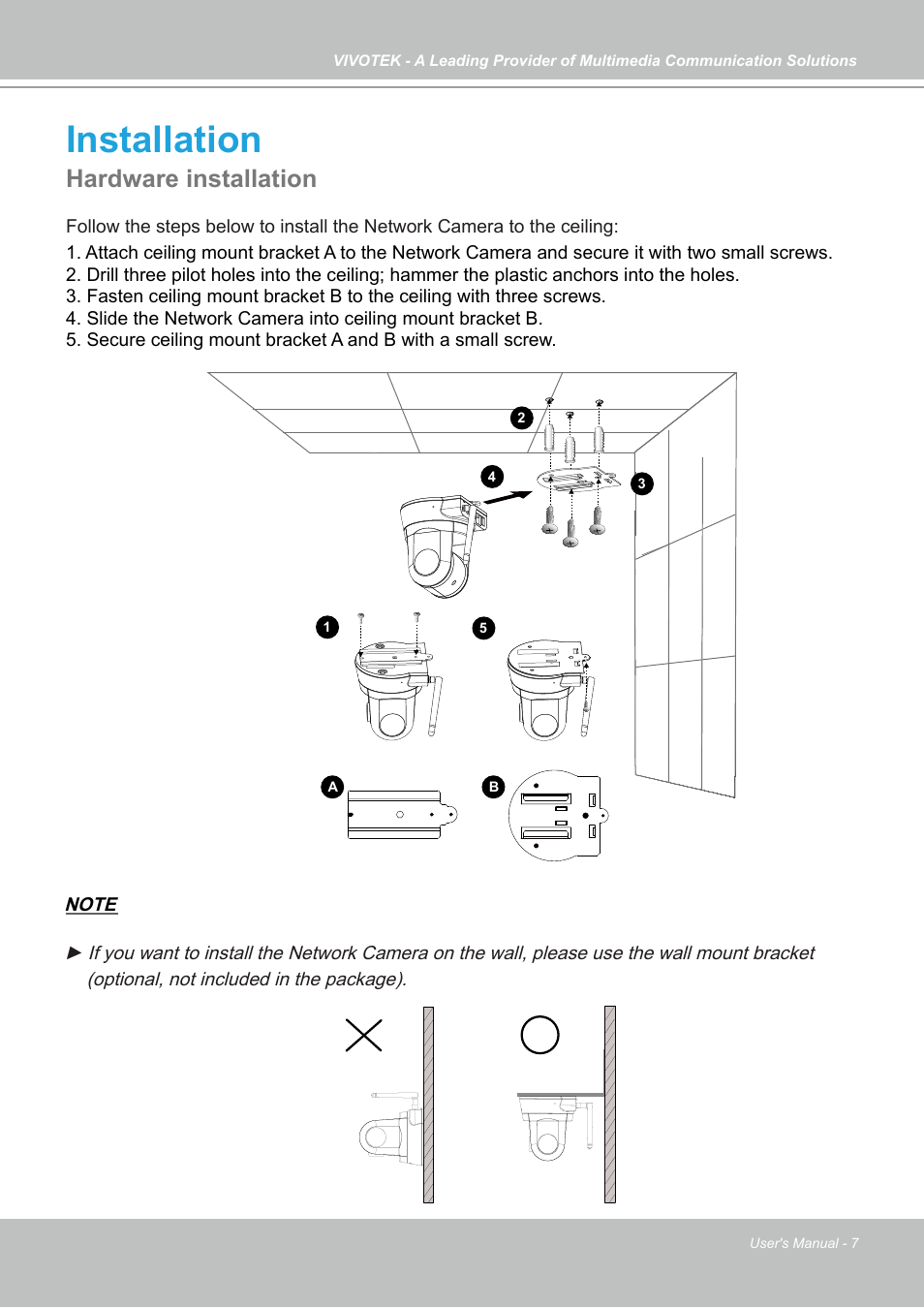 Installation, Hardware installation | Vivotek PZ7131 User Manual | Page 7 / 130