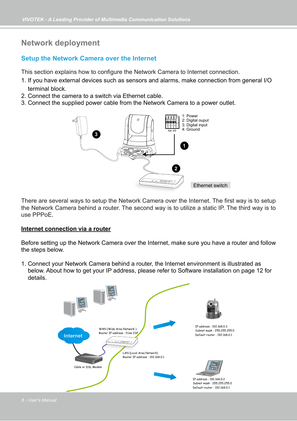 Network deployment, Setup the network camera over the internet | Vivotek PZ7131 User Manual | Page 8 / 130