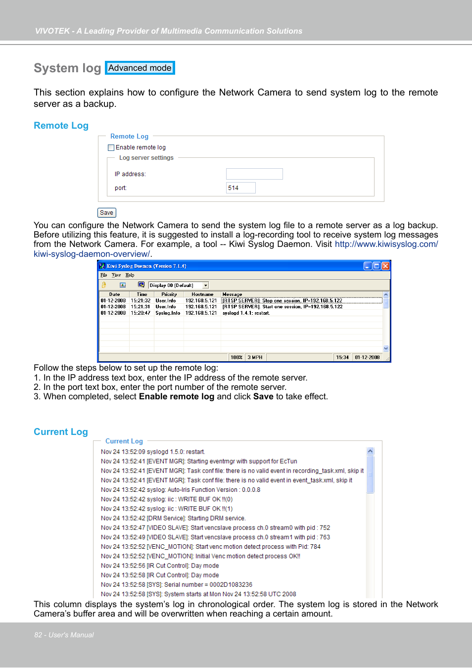 System log | Vivotek PZ7131 User Manual | Page 82 / 130