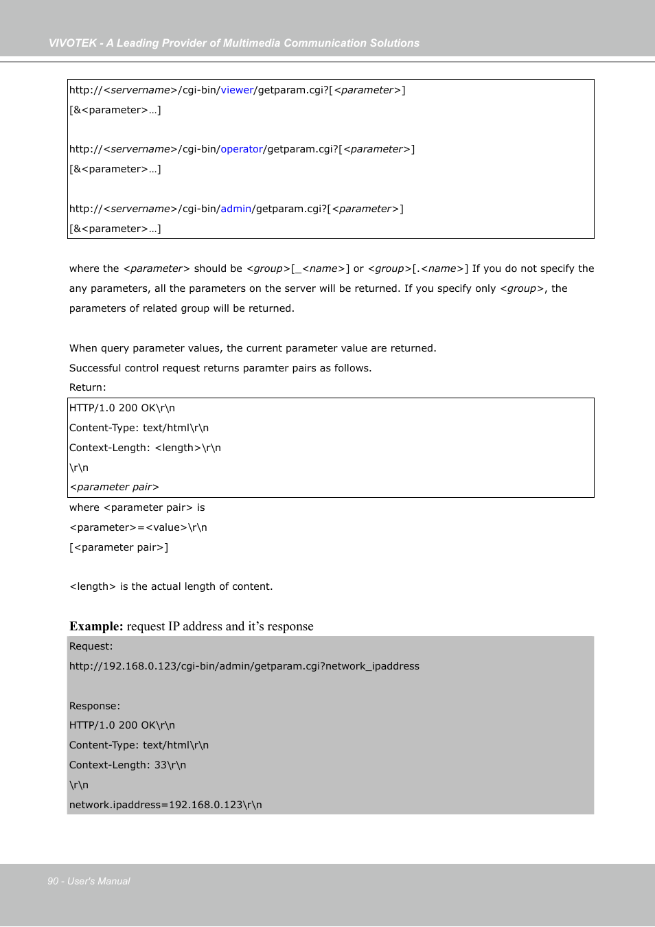 Example: request ip address and it’s response | Vivotek PZ7131 User Manual | Page 90 / 130