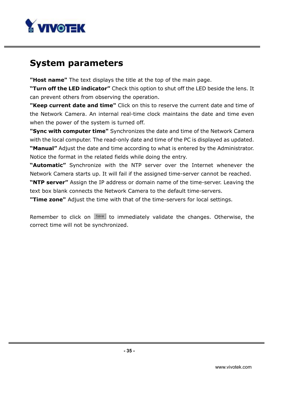 System parameters | Vivotek IP3132 User Manual | Page 36 / 65