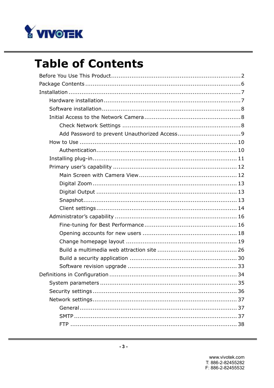 Vivotek IP3132 User Manual | Page 4 / 65